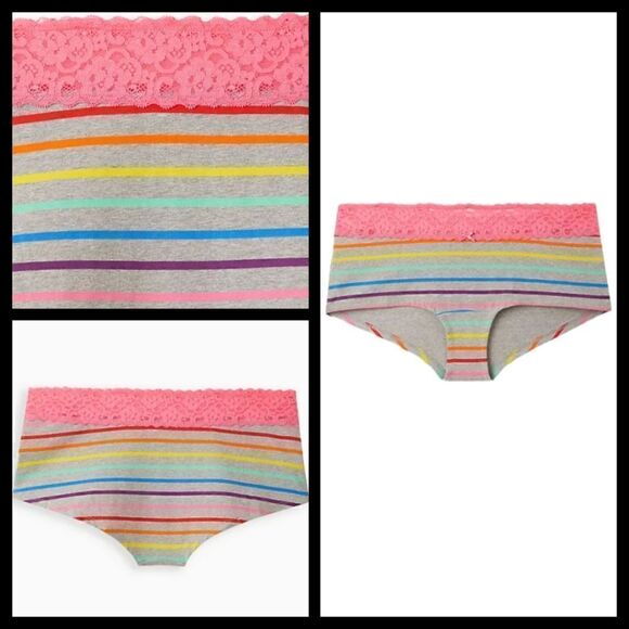 0X 12W Large Torrid Rainbow Boyshort Panty Pride Pink Lace Wide Band Summer Plus - Picture 1 of 8